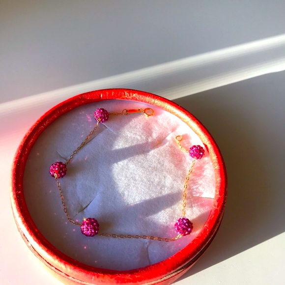 โ21k solid gold bracelet with swarovski fuchsia ball - Picture 10 of 13